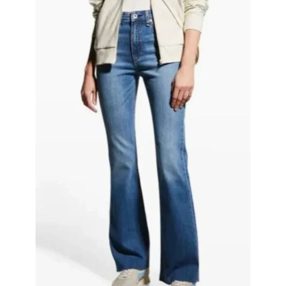 Rag and Bone Nina High Rise Flare Clean Mick Raw Hem Sz 24 Retro Boho Festival